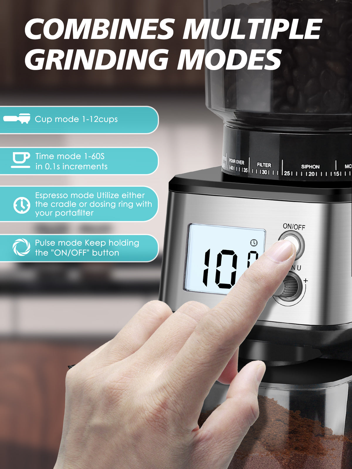 The Homtone Coffee Grinder's Three-Mode