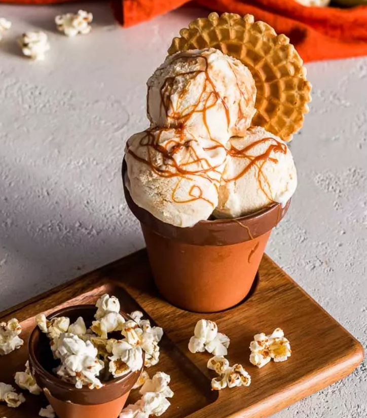 Caramel Corn Ice Cream with Caramel Sauce Swirl