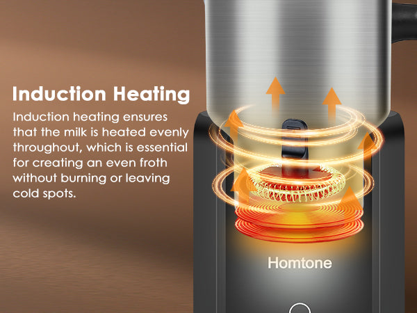 Homtone milk frother with IH heating technology, no need to worry about burns