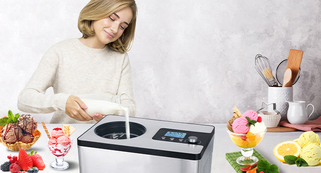 Homtone Ice cream maker with compressor, no pre-freezing required