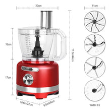 16 Cup Food Processor , 6 Blades 8 Functions for Home Use, 2 Speed, 600W, Red