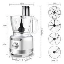 Homtone 16 Cup Food Processor Large, 9 Functions 7 Blades 3 Speeds for Shredding, Slicing, Making French Fries, Chopping Meat, Kneading Dough & Emulsifying, 600W, Silver