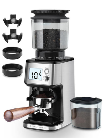 Homtone Conical Burr Coffee Grinder, Anti-Static Electric Espresso Grinder with 51 Precise Settings, Adjustable Coffee Bean Grinder for 2-12 Cups, Clog-Free, Digital Display Stainless Steel