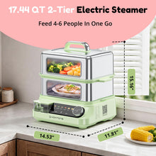 Homtone 16.5L Electric Food Steamer with 20s Fast Steam, 1400w Vegetable Steamer with See-Through Windows, 24H Delay & 4H Keep-Warm, 6 Preset Timings, Double Baskets, Stainless Steel, BPA-Free