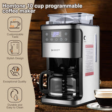 Homtone 10-Cup Coffee Maker with Burr Grinder Built-in,Programmable Grind & Brew, Smart LED Touchscreen Auto Drip Machine, 950W, Black/Stainless Steel, Customizable Strength & Grind Size