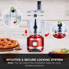 Homtone 16 Cup Food Processor, Large 9-in-1 for Dough, Salad, Chopper, Red