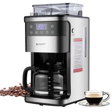 Homtone 10-Cup Coffee Maker with Burr Grinder Built-in,Programmable Grind & Brew, Smart LED Touchscreen Auto Drip Machine, 950W, Black/Stainless Steel, Customizable Strength & Grind Size