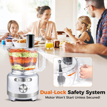 Homtone 16 Cup Food Processor Large, 9 Functions 7 Blades 3 Speeds for Shredding, Slicing, Making French Fries, Chopping Meat, Kneading Dough & Emulsifying, 600W, Silver