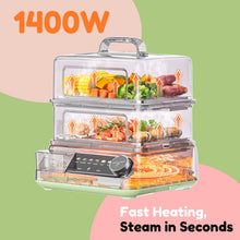 Homtone 16.5L Electric Food Steamer with 20s Fast Steam, 1400w Vegetable Steamer with See-Through Windows, 24H Delay & 4H Keep-Warm, 6 Preset Timings, Double Baskets, Stainless Steel, BPA-Free