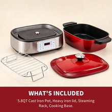 Homtone 6-in-1 Multi Cooker, 5.8Qt Cast Iron Dutch Oven Slow Cooker
