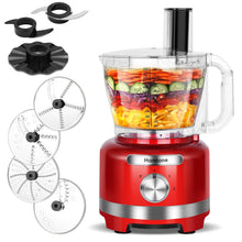 Homtone 16 Cup Food Processor Large, 9 Functions 3 Speeds for Shredding, Slicing, Making French Fries, Chopping Meat, Kneading Dough & Emulsifying, Red