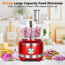 Homtone 16 Cup Food Processor Large, 9 Functions 3 Speeds for Shredding, Slicing, Making French Fries, Chopping Meat, Kneading Dough & Emulsifying, Red