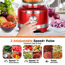Homtone 16 Cup Food Processor Large, 9 Functions 3 Speeds for Shredding, Slicing, Making French Fries, Chopping Meat, Kneading Dough & Emulsifying, Red