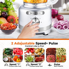 Homtone 16 Cup Food Processor Large, 9 Functions 7 Blades 3 Speeds for Shredding, Slicing, Making French Fries, Chopping Meat, Kneading Dough & Emulsifying, 600W, Silver