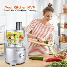 Homtone 16 Cup Food Processor Large, 9 Functions 7 Blades 3 Speeds for Shredding, Slicing, Making French Fries, Chopping Meat, Kneading Dough & Emulsifying, 600W, Silver