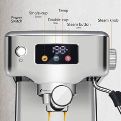 Homtone Espresso Machine 20 Bar, Stainless Steel Espresso Machine with Milk Frother for Cappuccino