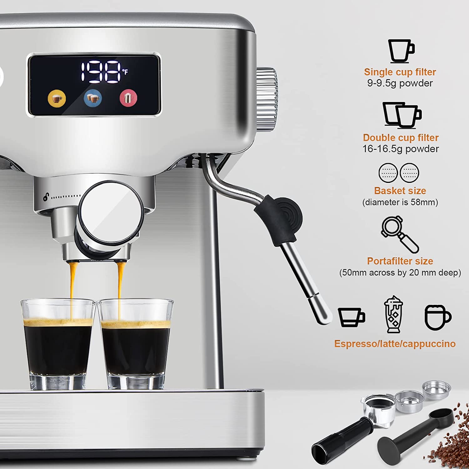 Espresso Machine 20 Bar with Milk Frother, Semi-Automatic Latte