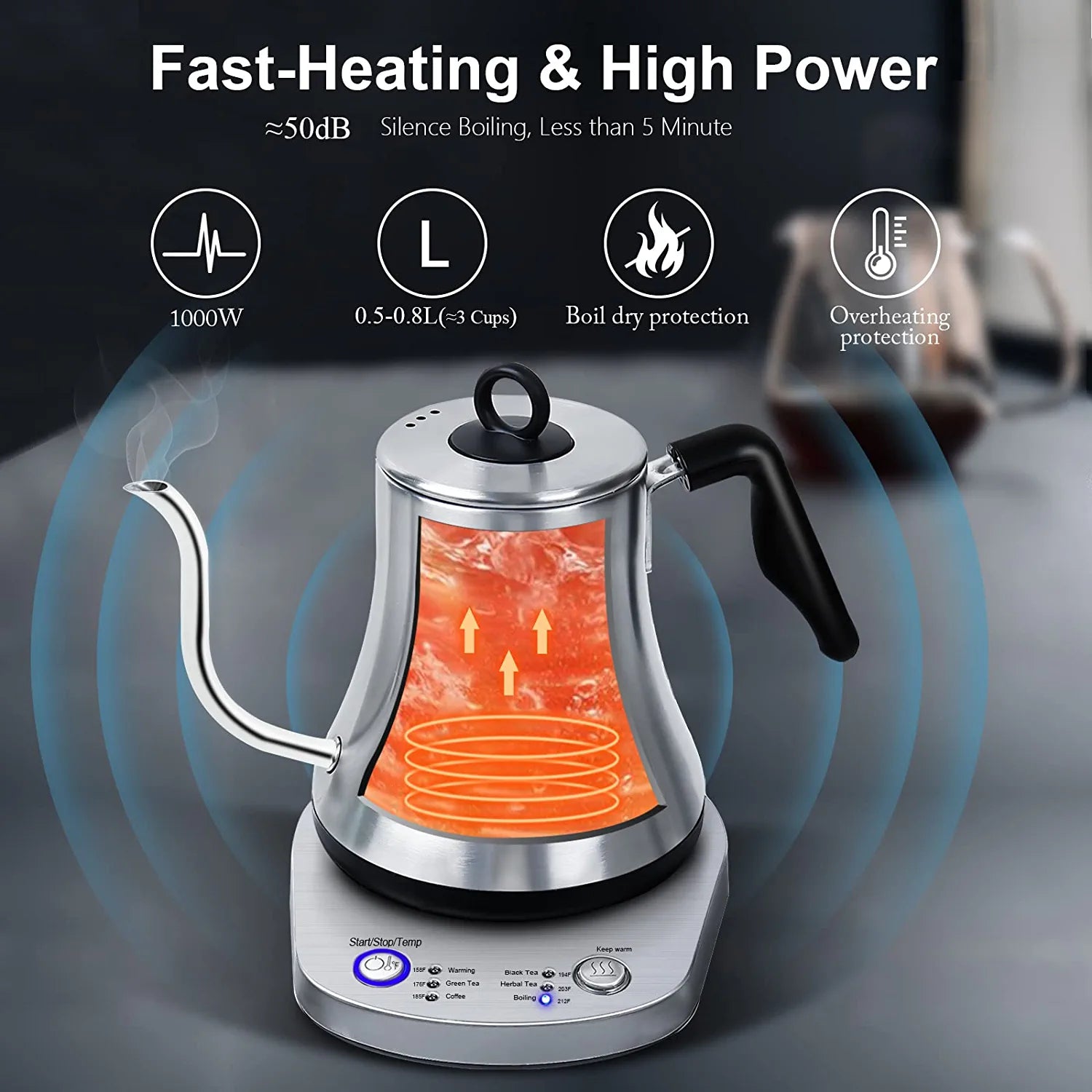Portable Small Kettle Electric Tea Coffee 0.8L Temperature Control