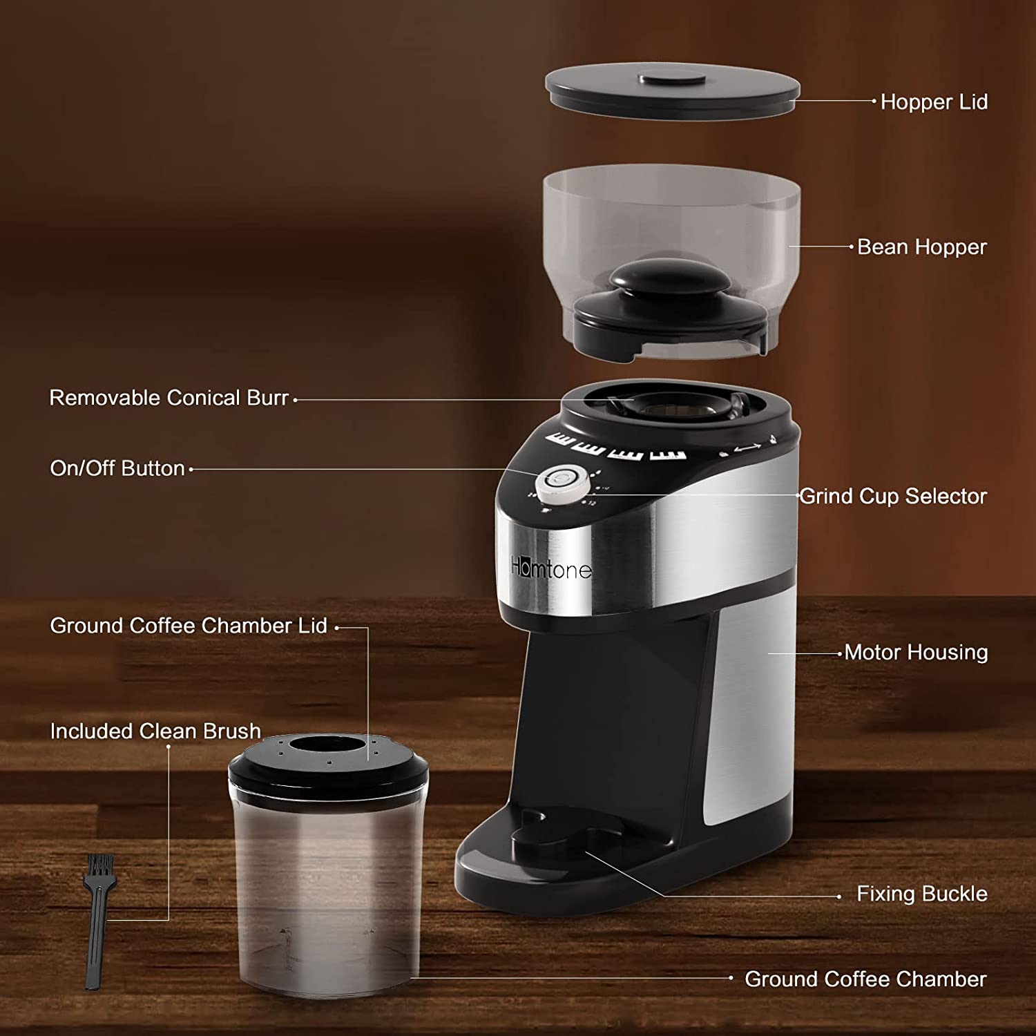 BEEONE Conical Burr Coffee Grinder with Digital Control, Espresso Grinder  with 31 Precise Settings for 1-10 Cups, Coffee Grinder Electric with Time